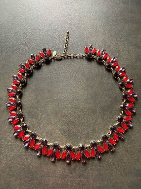 90’s Joan Rivers Red and Deep Purple Rhinestone Statement Choker